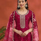 Rajwada Red Silk Blend Embroidered Semi-Sitched Kurta Set For Women