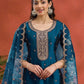 Rajwada Teal Blue Silk Blend Embroidered Semi-Sitched Kurta Set For Women