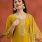 Rajwada Yellow Silk Blend Embroidered Semi-Sitched Kurta Set For Women