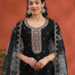 Rajwada Black Silk Blend Embroidered Semi-Sitched Kurta Set For Women