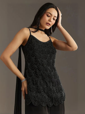 Rajwada Black Georgette Embroidered Semi-Sitched Kurta Set For Women