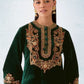 Rajwada Dark Green Velvet Embroidered Semi-Sitched Kurta Set For Women