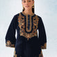 Rajwada Dark Blue Velvet Embroidered Semi-Sitched Kurta Set For Women