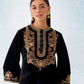 Rajwada Black Velvet Embroidered Semi-Sitched Kurta Set For Women