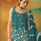 Rajwada Teal Blue Georgette Embroidered Semi-Sitched Kurta Set For Women
