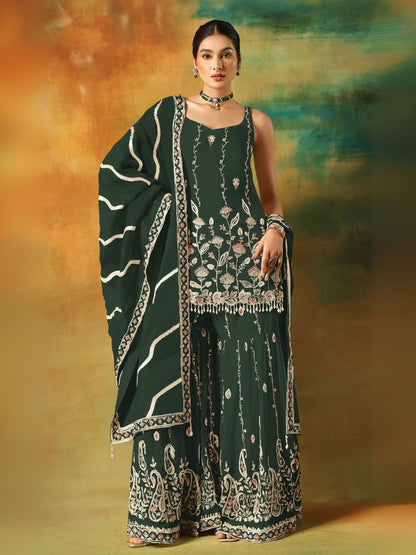 Rajwada Green Georgette Embroidered Semi-Sitched Kurta Set For Women