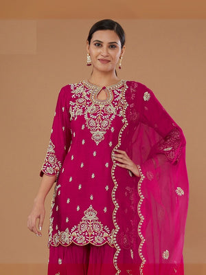 Rajwada Pink Georgette Embroidered Semi-Sitched Kurta Set For Women