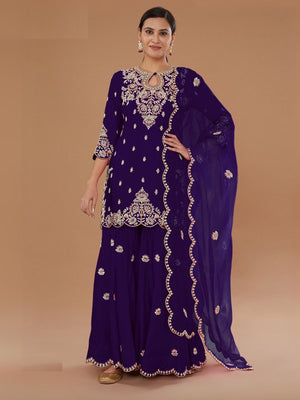 Rajwada Violet Georgette Embroidered Semi-Sitched Kurta Set For Women