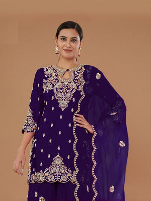 Rajwada Violet Georgette Embroidered Semi-Sitched Kurta Set For Women