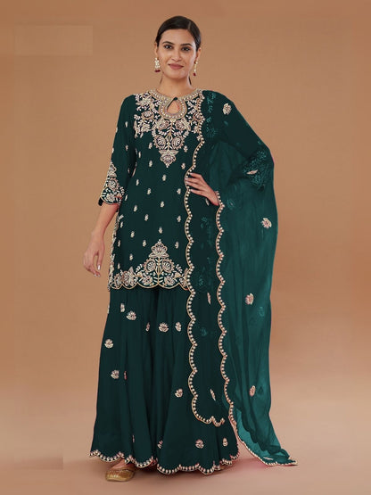 Rajwada Green Georgette Embroidered Semi-Sitched Kurta Set For Women