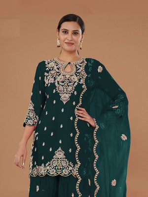 Rajwada Green Georgette Embroidered Semi-Sitched Kurta Set For Women