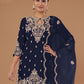 Rajwada Navy Blue Georgette Embroidered Semi-Sitched Kurta Set For Women