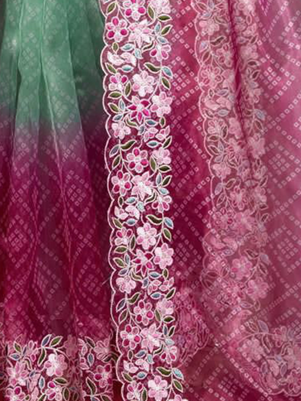 Rajwada - Sea Green and Pink Organza Saree with Unstitched Blouse