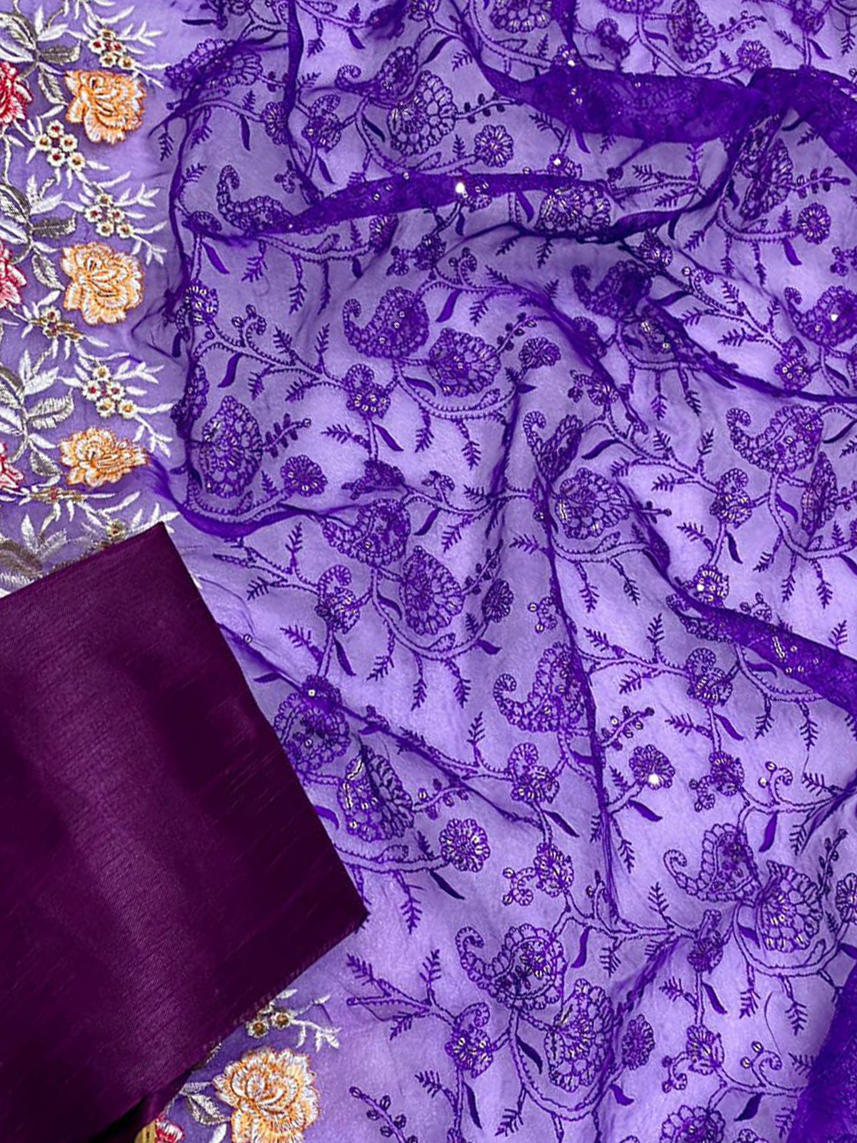 Rajwada - Purple Organza Saree with Unstitched Blouse