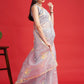 Grey Organza Sequins Saree With Unstitched Blouse