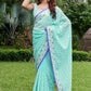 Rajwada Blue Georgette Embroidered Saree with Unstitched Blouse for Women