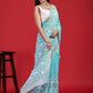 Rajwada Sky Blue Georgette Embroidered Saree with Unstitched Blouse for Women