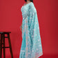 Rajwada Sky Blue Georgette Embroidered Saree with Unstitched Blouse for Women