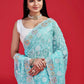 Rajwada Sky Blue Georgette Embroidered Saree with Unstitched Blouse for Women