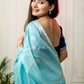 Rajwada Light Blue Organza Embroidered Saree with Stitched Blouse for Women