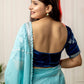 Rajwada Light Blue Organza Embroidered Saree with Stitched Blouse for Women