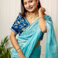 Rajwada Light Blue Organza Embroidered Saree with Stitched Blouse for Women