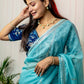 Rajwada Light Blue Organza Embroidered Saree with Stitched Blouse for Women