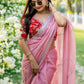 Rajwada Pink Organza Embroidered Saree with Stitched Blouse for Women