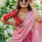 Rajwada Pink Organza Embroidered Saree with Stitched Blouse for Women