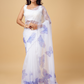 Rajwada White and Blue Organza Printed Saree With Unstitched Blouse For Women