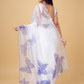Rajwada White and Blue Organza Printed Saree With Unstitched Blouse For Women