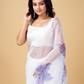 Rajwada White and Blue Organza Printed Saree With Unstitched Blouse For Women