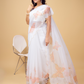 Rajwada White and Peach Organza Printed Saree With Unstitched Blouse For Women
