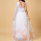 Rajwada White and Peach Organza Printed Saree With Unstitched Blouse For Women