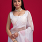 Rajwada White Organza Printed Saree with Unstitched Blouse for Women