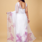 Rajwada White and Purple Organza Printed Saree With Unstitched Blouse For Women