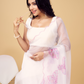 Rajwada White and Purple Organza Printed Saree With Unstitched Blouse For Women