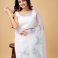 Rajwada White and Green Organza Embellished Saree With Unstitched Blouse For Women