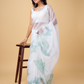 Rajwada White and Green Organza Embellished Saree With Unstitched Blouse For Women
