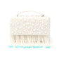 Rajwada  White And Blue Fabric Pearls Bridal Clutch For Women