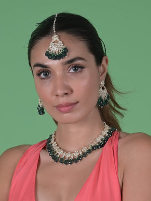 Rajwada Green And Silver Alloy Jewellery Set For Women