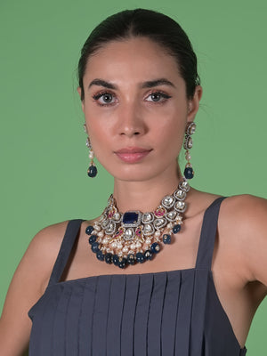 Rajwada Royal Blue And Alloy Jewellery Set For Women