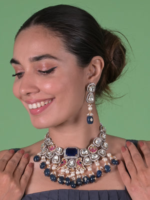 Rajwada Royal Blue And Alloy Jewellery Set For Women
