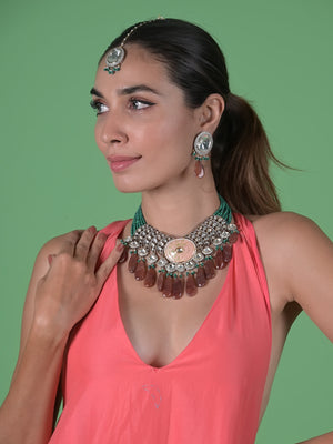 Rajwada Green And Brown Alloy Jewellery Set For Women