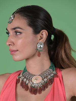 Rajwada Green And Brown Alloy Jewellery Set For Women