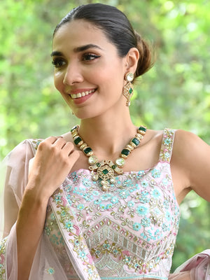 Rajwada Green And White Alloy Jewellery Set For Women