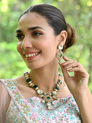Rajwada Green And White Alloy Jewellery Set For Women