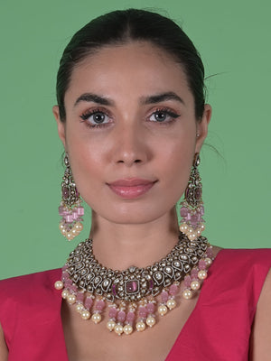 Rajwada Pink Alloy Jewellery Set For Women