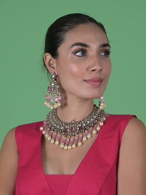 Rajwada Pink Alloy Jewellery Set For Women