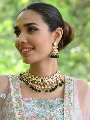 Rajwada Green And White Alloy Jewellery Set For Women